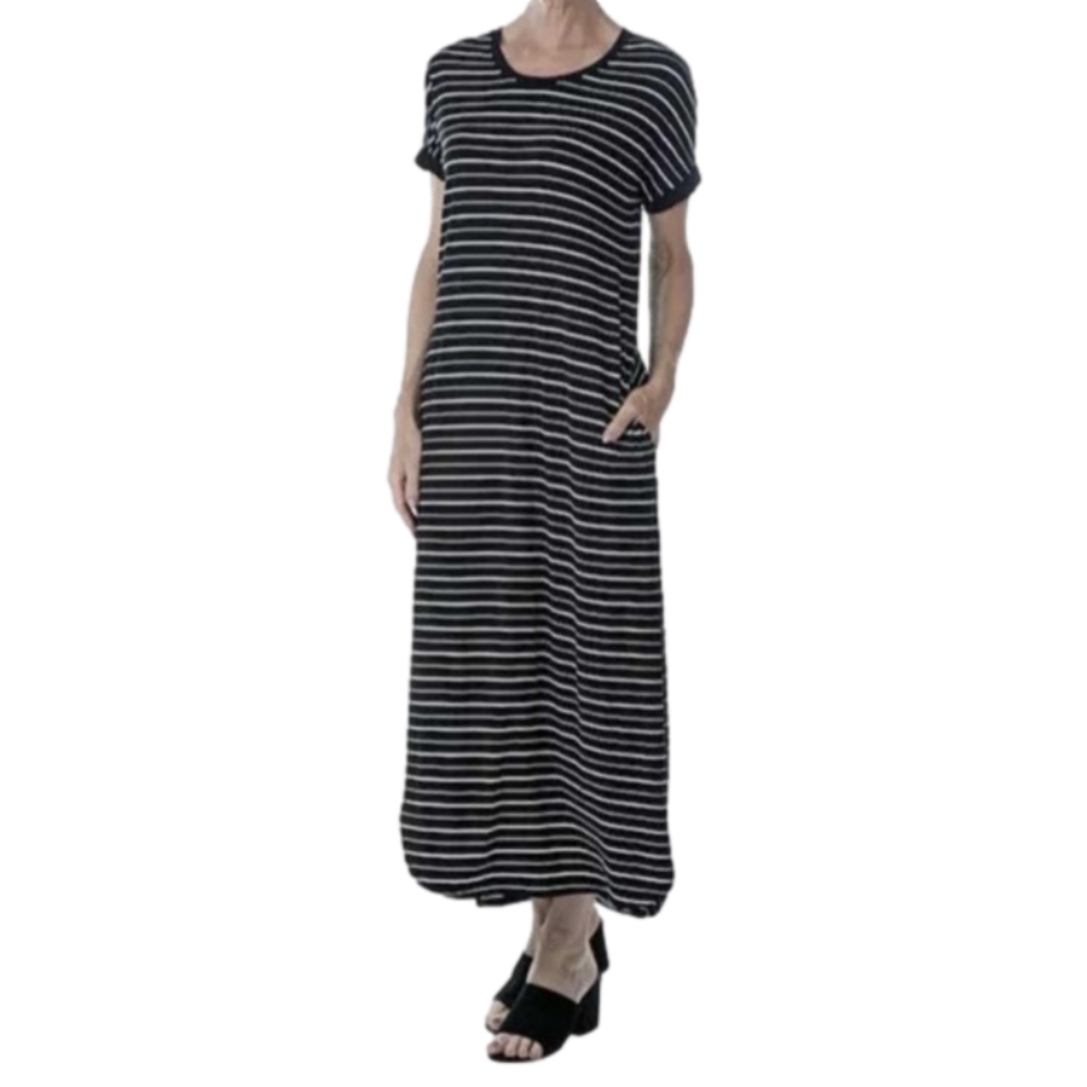 NEW LNBF Black White Stripe Bamboo Stretch Maxi Dress Size Small